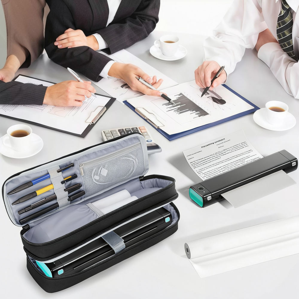 Tech Accessories Travel Organizer Pouch - FWIWプリンター用、持ち運び可能なスキャンペン収納ケース。二重構造のトラベルオーガナイザー。オックスフォード生地を使用したオフィス文具ボックス。