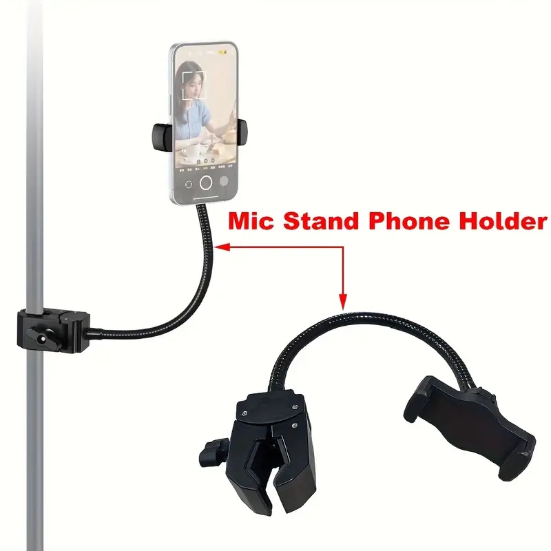 Mobile Tech Accessories - ほとんどのスマートフォンに対応する柔軟で調整可能なマイクスタンド電話ホルダー、グースネッククランプ付き、録音やライブストリーミングに最適